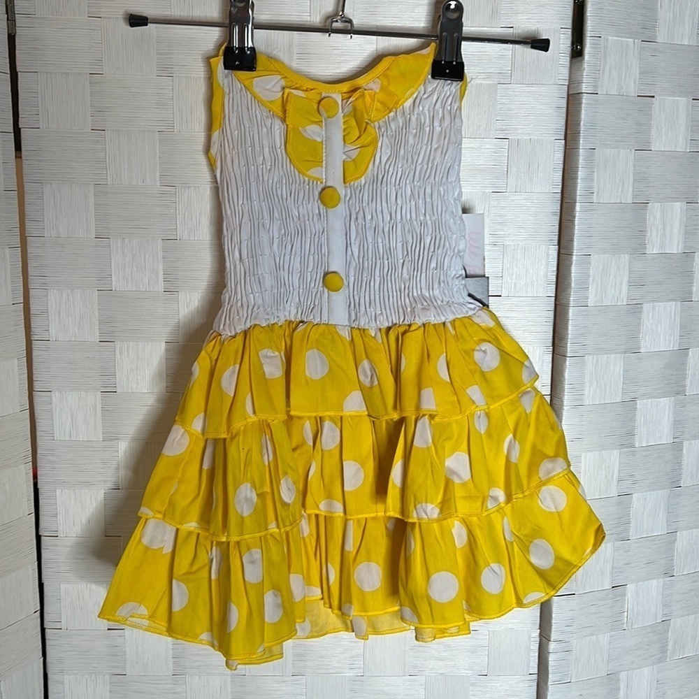 YELLOW 3 Tiers Ruffles Tutu Cotton Dress - Picture 4 of 8